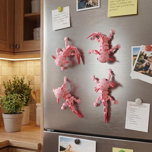 Imán 3D articulado en forma de salamandra rosa miniatura 4