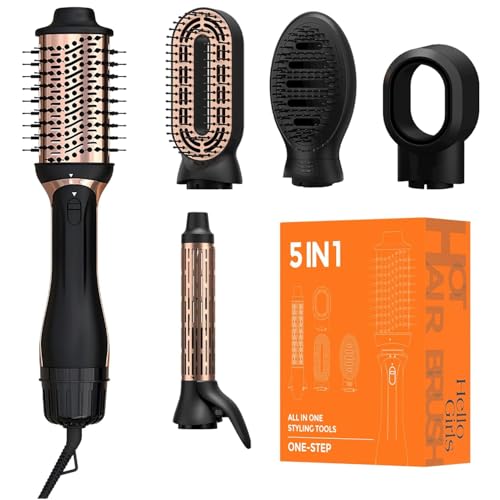 Secador 5 en 1, Cepillo de Aire Air Styler Set,Cepillo de Aire Caliente, Moldeador, Tecnología Ion, 3 Temperaturas Cepillo Moldeador De Pelo, Cepillo Secador Pelo With Riza, Alisa y Seca