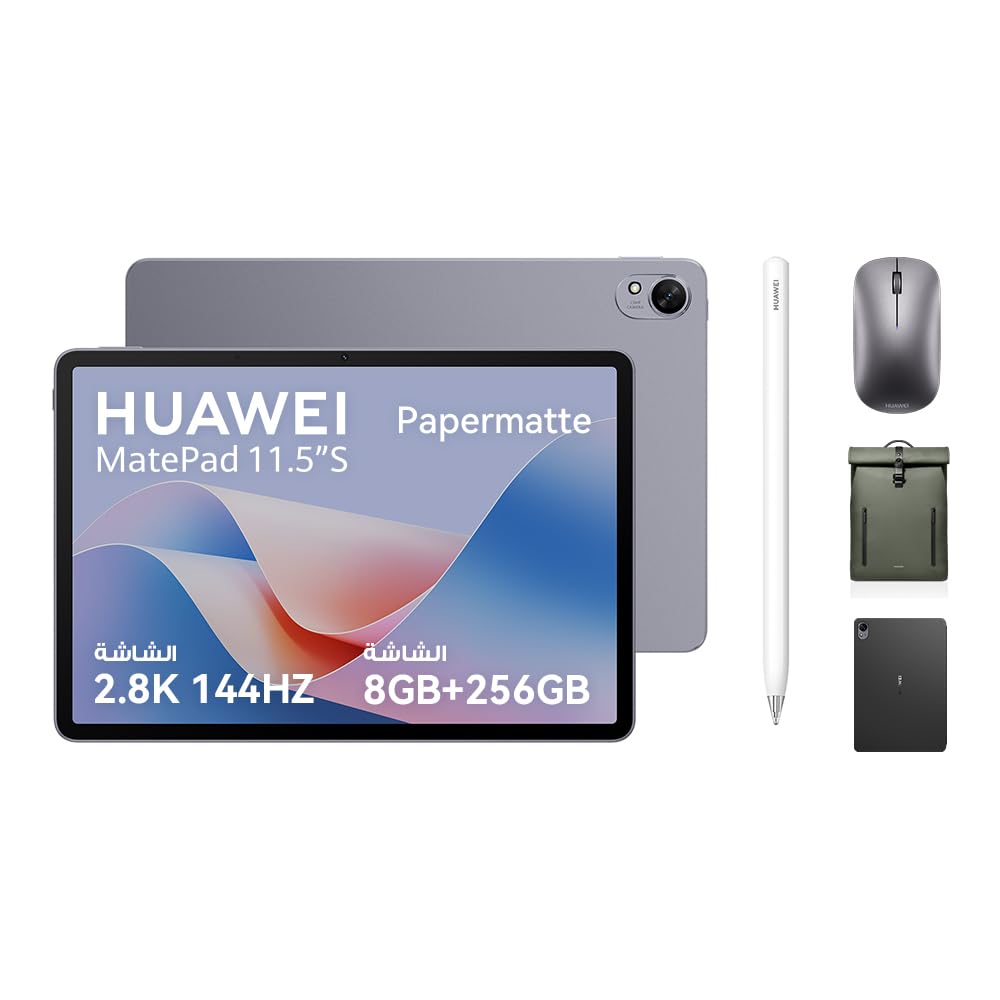 HUAWEI MatePad 11.5"S PaperMatte Edition WiFi Tablet, 11.5 Inch & 2.8K FullView Display, 8GB RAM + 256GB Storage, Sleek and Chic Design, GoPaint App, Space Gray+ M-Pencil + Mouse + Backpack + Cover