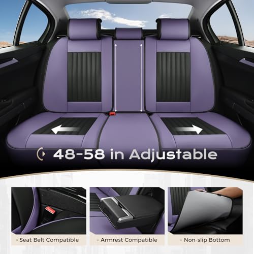 Image of Coverado Car Seat Covers Full Set, Seat Covers for Cars, Car Seat Cover, Car Seat Protector, Leather Car Seat Cushion, Waterproof Car Seat Covers Front Seats and Back Fit for Most Cars(Purple&Black)