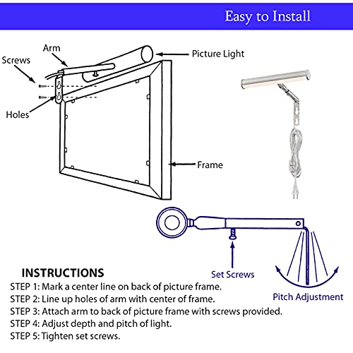 Ciata Picture Light, Picture Frame Light, 7-Inch, Integrated Led, 3000K, 2 Watt (40W Eqv) Metal Wall Mount Artwork Display Light, With In-Line On/Off Switch In Brushed Nickel Finish #TOP5