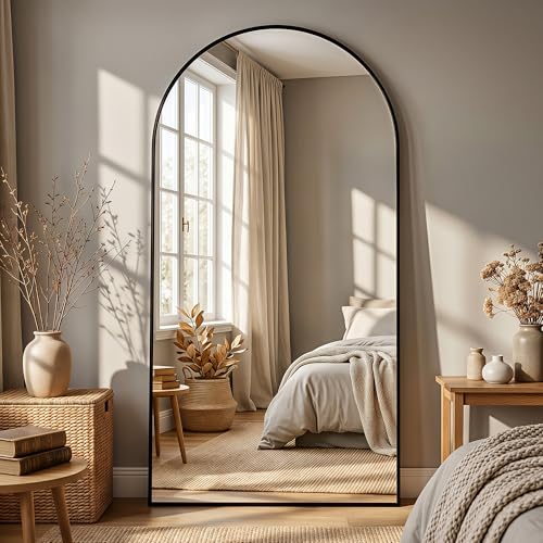 Image of Full Length Mirror, 78 inchx38 inch Arched Floor Mirror Freestanding, Floor Standing Full Body Mirror with Stand for Bedroom, Hanging Mounted for Living Room Cloakroom, Black