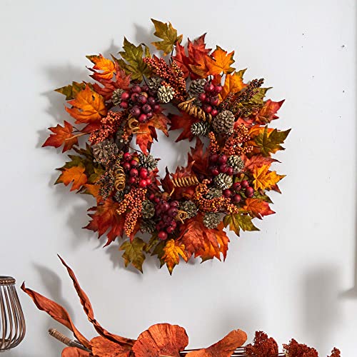 Image of Nearly Natural 24in. Maple and Berry Wreath