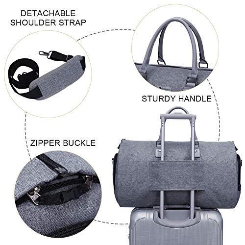 Modoker Convertible Garment Bag, Carry On Garment Duffel Bag for Men Women Travel, Multi-Function Suit Bag 2 in 1 Hanging Suitcase, Grey