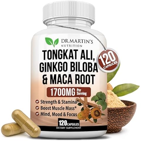 1700mg Tongkat Ali, Maca Root & Ginkgo Biloba Supplement | 120 Capsule | Boosts Test Levels, Reproductive Health & Vitality | For Energy, Stamina, Strength, Endurance, Mood, Memory & Cognitive Support Cover