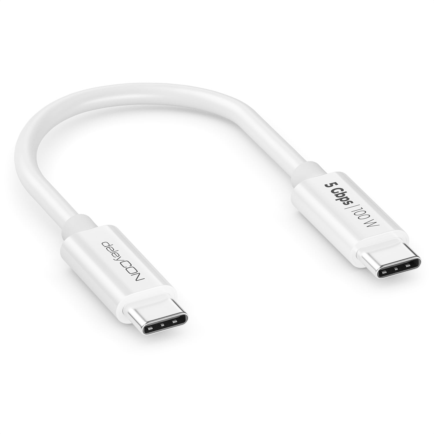 deleyCON 0,15m USB C Kabel (100W Schnellladekabel + Datenkabel 5 Gbit/s) Kurzes USB-C Ladekabel für iPhone 17 16 15 Pro Max Air Galaxy S25 S24 S23 Pixel iPad Pro MacBook Air Tablets Switch PS5 - Weiß