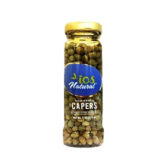IOS Natural Non-Pareil Capers in Sea Salt, Vegan, Non-GMO, Kosher - 4Oz