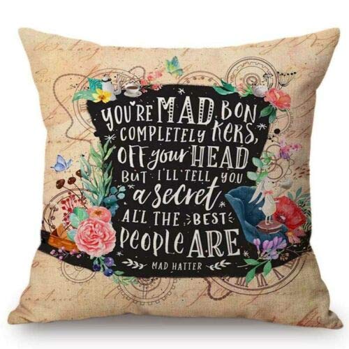 Utopiashi 18Alicia en el Pais de Las Maravillas Quotes Mad Hatter Cheshire Cat Linda Almohada Funda de cojin