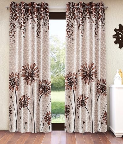 Image of Home Sizzler 2 Pieces Sunflower Panel Eyelet Polyester Window Curtains - 5 Feet, Brown