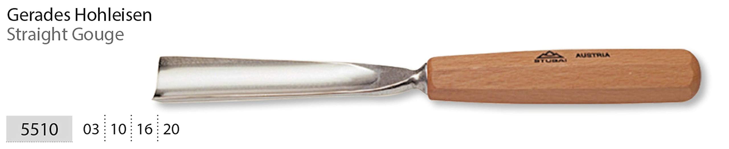 Stubai 551003 dłuto do rzeźbienia w drewnie typu 10, długie/polerowane, szaro-beżowe, 3 mm