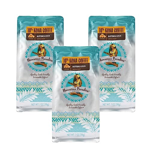 nCAp_CXR[q[ 10%Ri o^[XRb` 198g () Hawaiian Paradise COFFEE 10% KONA COFFEE BUTTERSCOTCH 7oz (3)
