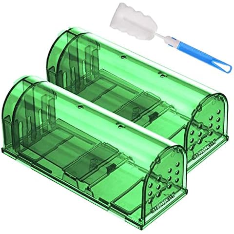Godmorn Humane Mouse Trap 2 Pack with Cleaning Brush, 20cm Large Mice Trap Reusable Rodent Trap, No Kill Mice Catcher Live for Indoor Outdoor, Pets & Children Friendly, Washable, Easy Set-up (Green) Cover