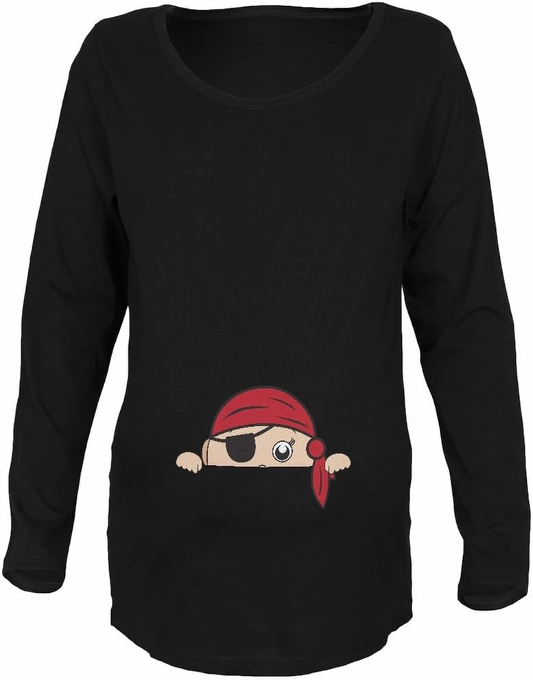 Old Glory Halloween - Peeking Baby Pirate Black Maternity Soft Long Sleeve T-Shirt - X-Large