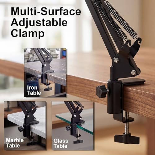 Image of Overhead Microphone Holder Stand, Extra Long Arm for Mics, 1 /4 inch Head 2 Way Base clamp & Bracket for Microphones for Overhead Audio, Podcasts, Streaming, Office - Black