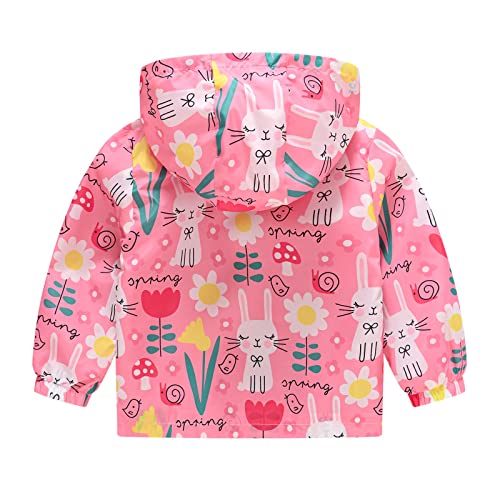 Toddler Boys Girls Cartoon Print Zip Jacket Hooded Trench Lightweight Kids Coats Windbreaker Casual Outerwear (Pink, 2-3 Years)2
