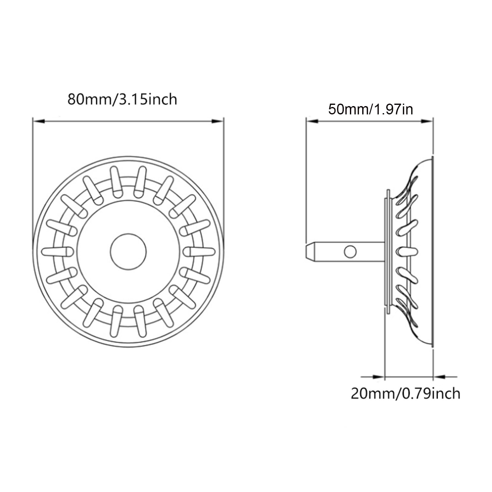 Tapón de desagüe para fregadero de cocina, acero inoxidable 304, para fregadero de cocina, baño, fregadero, diámetro 80 mm-20 unidades