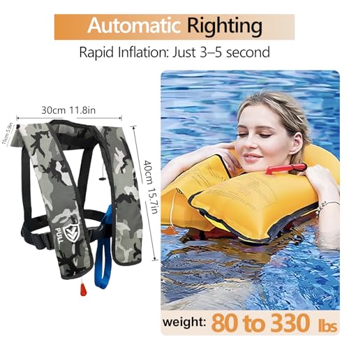 Image of Manual Inflatable Life Jacket for Adults| Supports up to 330 lbs