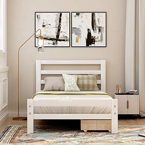 Twin Bed Frame With 2 Storage Drawers, Wooden Twin Platform Bed With Headboard, Twin Size Bed For Teens, Adults.no Box Spring Needed (Twin, White) #TOP2
