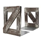 J JACKCUBE DESIGN Rustic Bookends 1 Pair, Decorative Farmhouse Bookend for Heavy Books Magazine DVD on Desk Table Shelf - MK709A
