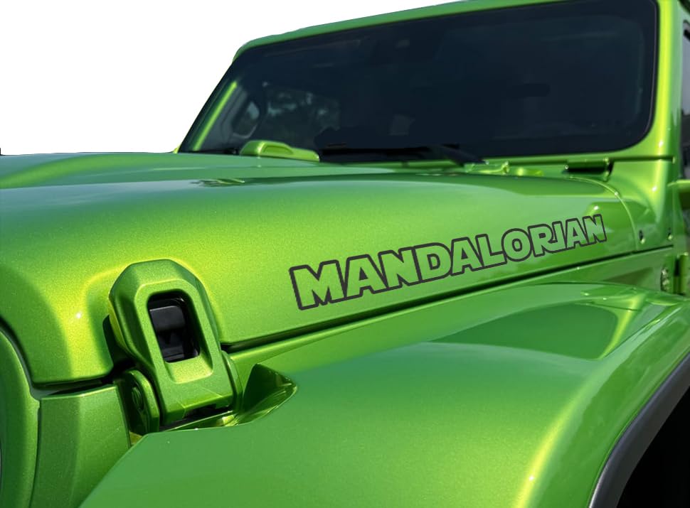 Unique Graphix - Mandalorian Custom Hood Decals Vinyl Lettering 22in Compatible with All Jeeps Wrangler Gladiator JK TJ YJ CJ Pair Set of 2
