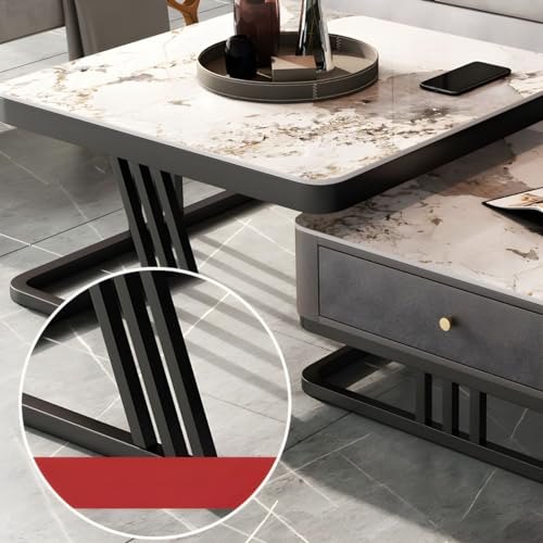 Image of Handmade Drawer Square 20 inchx20 inch Coffee Table /Nesting Table /Side Table /Center Table with Marble Finish Top for Living Room /Drawing Room (Black & Black)