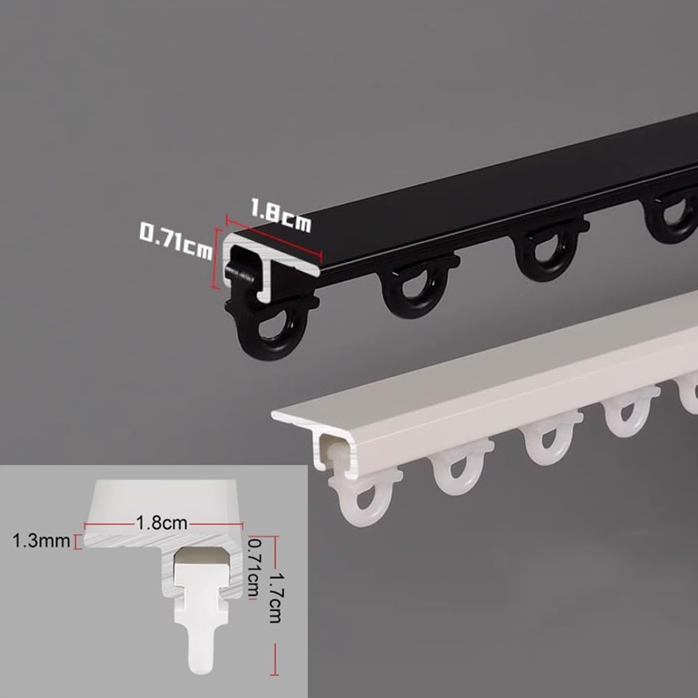 Ultracienka aluminiowa prowadnica do sufitu przesuwnego – niewidoczny rozdzielacz pokoju i okno wykuszowe, 2,4 m / 7.9ft, stylowa czarna/biała, idealna do szafek i szaf