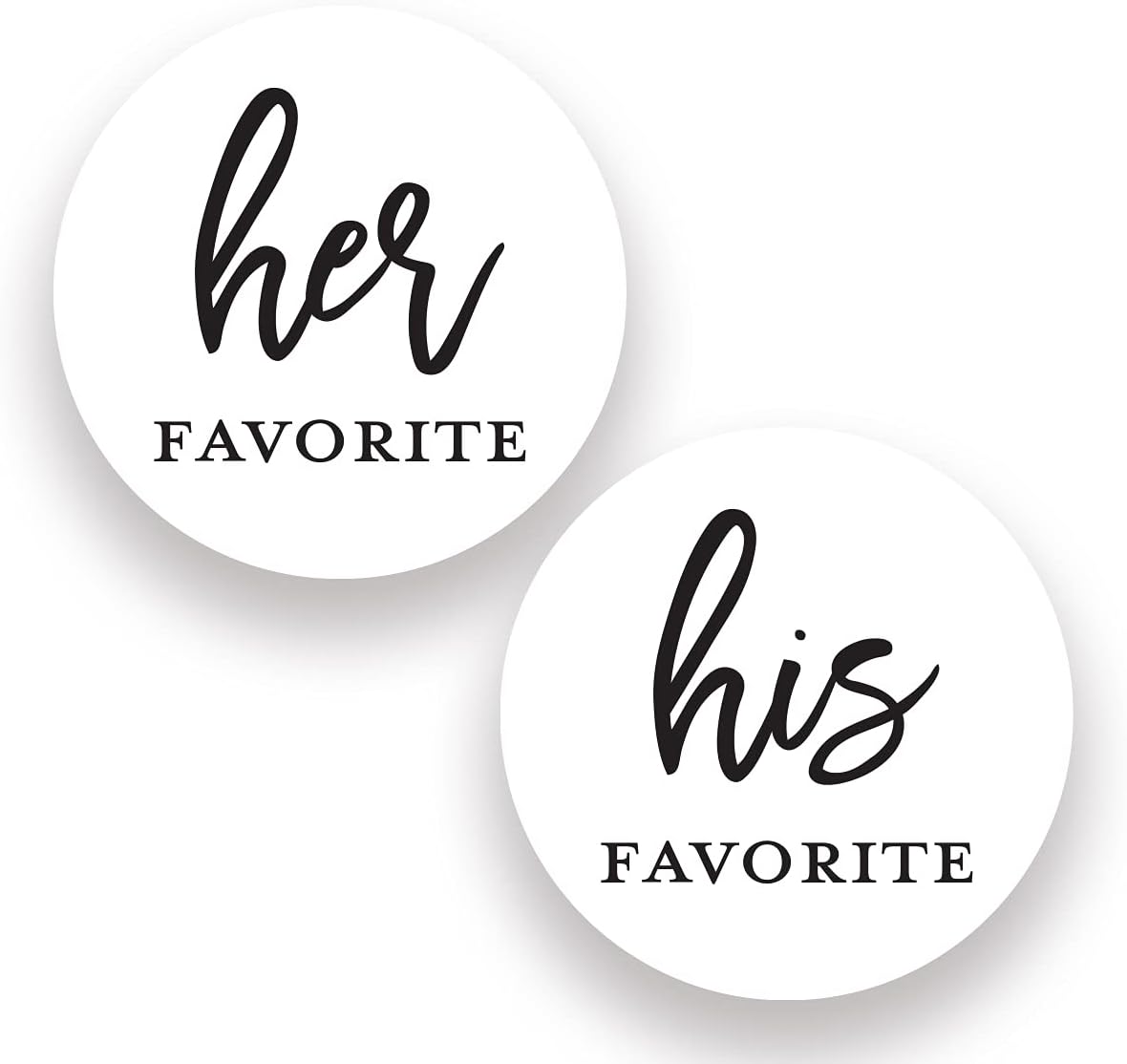 2" Round His Favorite Her Favorite Wedding Favor Stickers - 80 cnt (40 of Each) (Black on White)