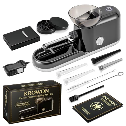 KROWON Electric Cigarette Rolling Machine, Automatic Cigarette Maker, One-Touch Operation, Complete All-in-One Accessories Kit, Elegant Gift-Ready Design (Matte Black)