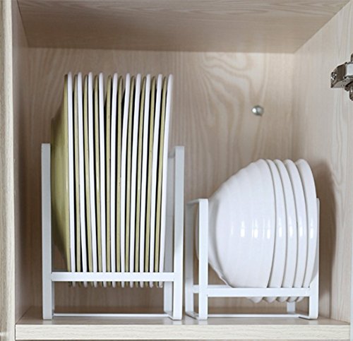 7Uyuu Plate Holders Organizer Upright Metal Dish Storage Dying Rack For Kitchen Counter Cabinet Cupboard Camper - White #TOP1