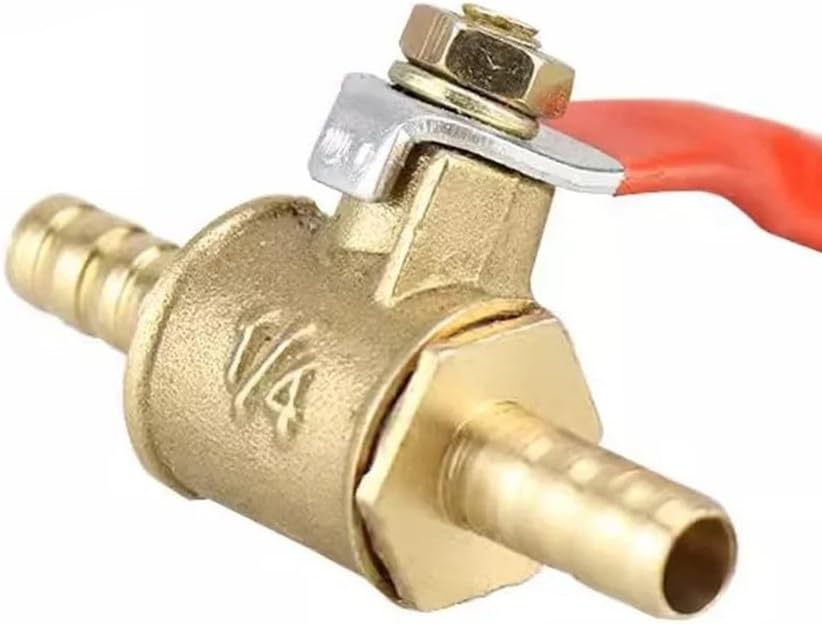 10pcs Red Handle Valve 6/8/10/12mm Hose Barb Inline Valve Brass Water Oil Air Gas Fuel Line Ball Valve Pipe Fittings,Tube OD 6mm,50 pcs