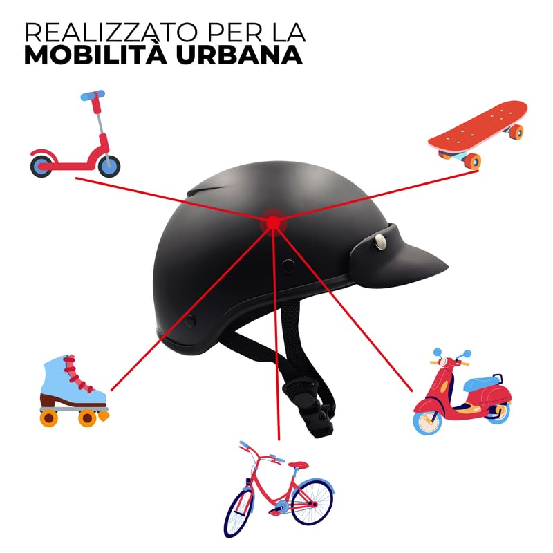 BHR Casco per Bici, Monopattino e Scooter Elettrici LIPARI - Casco a Scodella Vintage Omologato e Made in Italy - Casco per Bicicletta, MTB, BMX, Skateboard, Pattinaggio