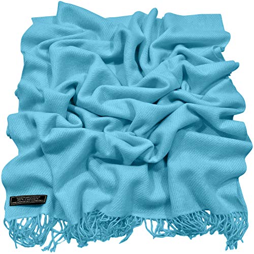 CJ Apparel Turquoise 100% Cashmere Shawl Pashmina Scarf Wrap Stole Head Wrap Hand Made in Nepal New3