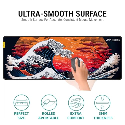 Image of Ant Esports Cherry Storm Unique Design Gaming Mouse Pad Extended Mouse Mat for Mouse Keyboard with Stitched Edges Waterproof Non-Slip Base Mousepads for Office Home Shop Gaming EXTRA LARGE Cheery Red