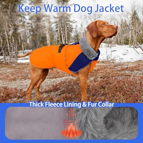 Image of MIGOHI Dog Winter Coat - Reflective Medium Dog Snow Jacket with Thick Turtleneck,Windproof Pet Fleece Vest, Cold Weather Coat for Medium Dogs, Snowproof for Hiking,Camping,L,Orange