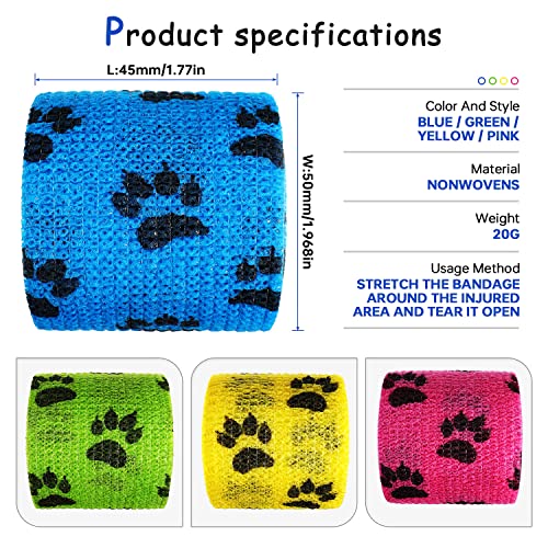 SIGANDG Selbstklebende Bandagen Atmungsaktive Elastische Bandagen für Haustiere Fellschützende Verbandsbandagen Leicht Zu Reißen (5cm Breite)（4er-Pack）