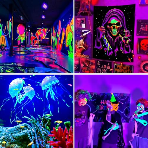 Image of 680W LED Black Lights, Blacklight Flood Light with Plug & Switch, 395nm IP66 Outdoor Waterproof Blacklight for Halloween Party, Stage Light, Body Paint, Neon Glow (2 Pack)
