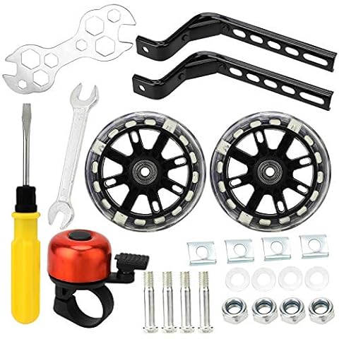 Bicycle Training Flash Wheels, Children's Bike Stabilizers Support Wheels Bike Steel Frame for 12 14 16 18 20 Inch Kids Riding Safety Equipment (1 Pair, Black) Cover