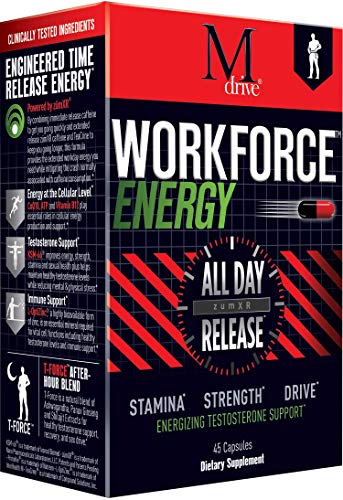 Workforce - All Day Sustained Energy Booster for Men and Women, Extended Release Caffeine Pills, Zinc, KSM-66 Ashwagandha, Theacrine, ZumXr - No Crash or Jitters Energy, Stress Relief, 45 Caps
