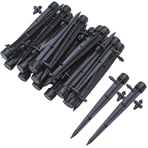 50 Count Drip Emitters Perfect for 4/7mm Tube PE Pipe, Adjustable 360 Degree Water Flow Irrigation Drippers on Stake for Flower Bed, Garden, Lawn