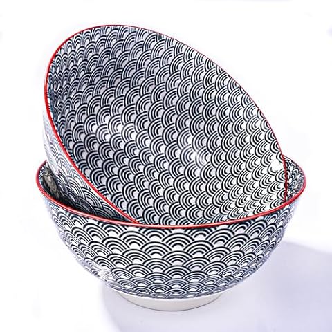 BOSILI 54 oz Soup and Cereal Bowls Set of 2 Japanese Ramen Noodle Bowls Soup Bowl Ceramic Cereal Food Storage Container for Soup, Ramen, Cereal and More Cover