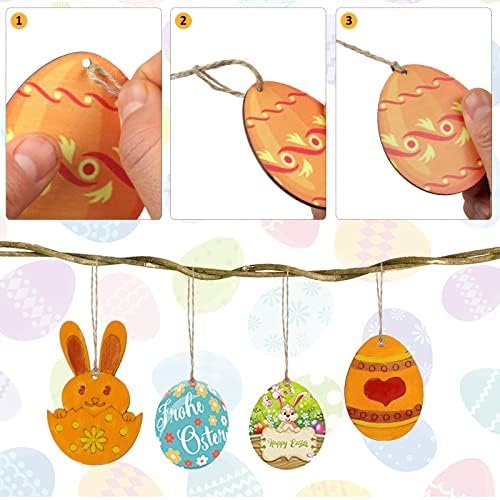 2022 Easter Egg Wooden Ornaments, Easter Egg Hanging Wooden Pendants for Handicrafts Easter Bunny Easter Decoration Eggs Gift Tags Children Handicraft Set Table Decoration(Mixed Style 50-Pack)