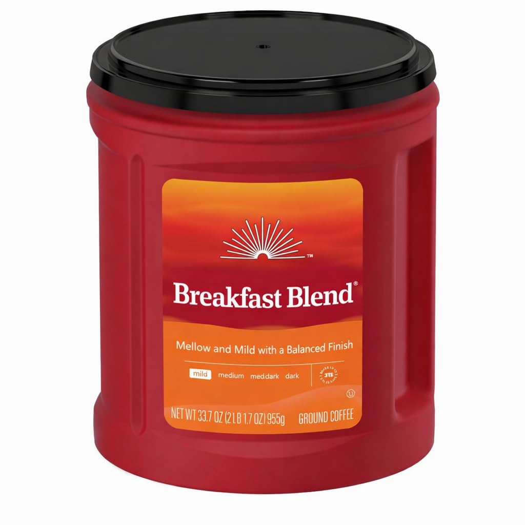 Breakfast Blend Ground Coffee, Mild Roast, 33.7 oz Canister (33.7 Ounce(1 Pack), Breakfast(Mild Roast))