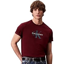 Calvin Klein Uomo T-Shirt Maniche Corte Monologo Tee in Cotone, Rosso (Deep Rouge), L
