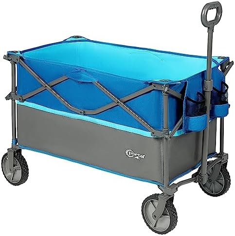PORTAL Folding Utility Wagon Collapsible Cart with Wheels Heavy Duty Foldable Garden Wagon with Cup Holder& Side Pocket, for Camping, Outdoor, Shopping