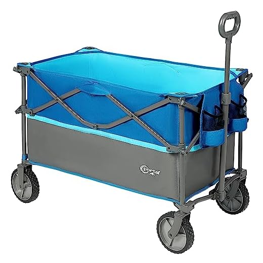 PORTAL Folding Utility Wagon Collapsible Cart with Wheels Heavy Duty Foldable Garden Wagon with Cup Holder& Side Pocket, for Camping, Outdoor, Shopping