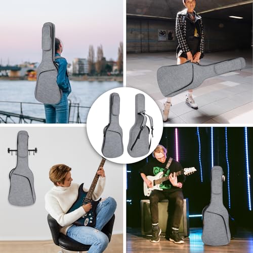 Image of 39 Inch Electric Guitar Bag Soft Guitar Case, 11 MM /0.4in Thick Padded Electric Guitar Gig Bag Guitar Backpack with Pockets, Grey