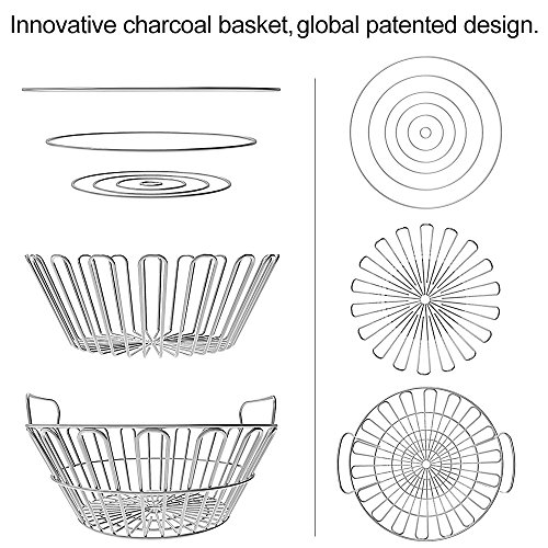 Besthouse Charcoal Basket Stainless Steel Charcoal Grill Accessories with Two Handle Fits for Large Big Green Egg Grill,Large Grill Dome,Kamado Joe Classic,Louisiana Grills and Primo Kamado Grill