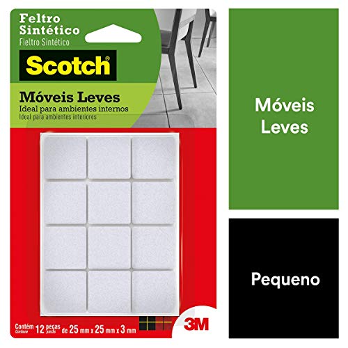 Scotch, 3M, Feltro Sintético para Móveis Leves, Quadrado Branco Pequeno, 12 unidades