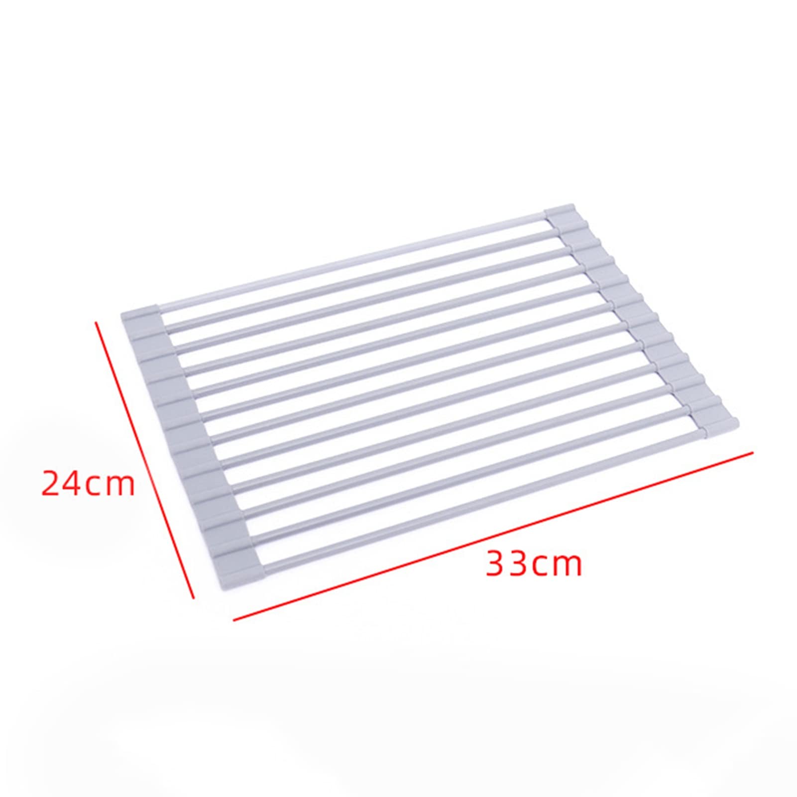 Escurridor plegable de silicona y acero inoxidable para fregadero de cocina ajustable (33 52 x 24 24,5 cm)