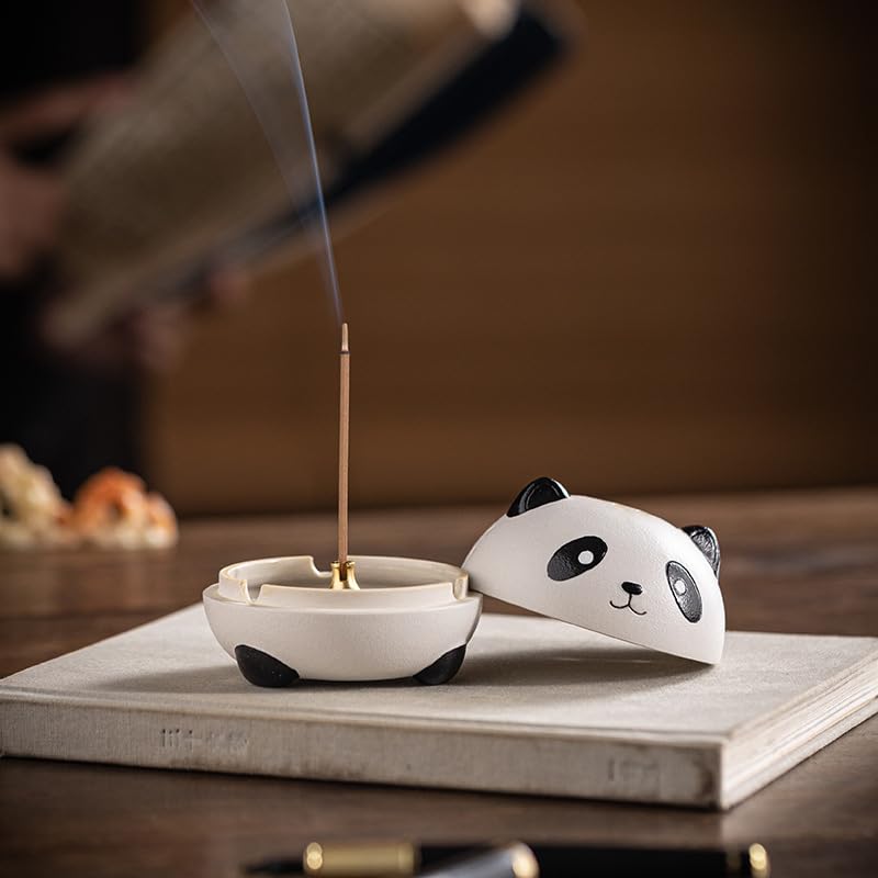 Brûleur d'encens panda en céramique noire et blanche pour salon